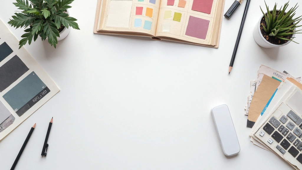 Kleurenpalet en typografie voorbeelden voor modern webdesign op een designtafel