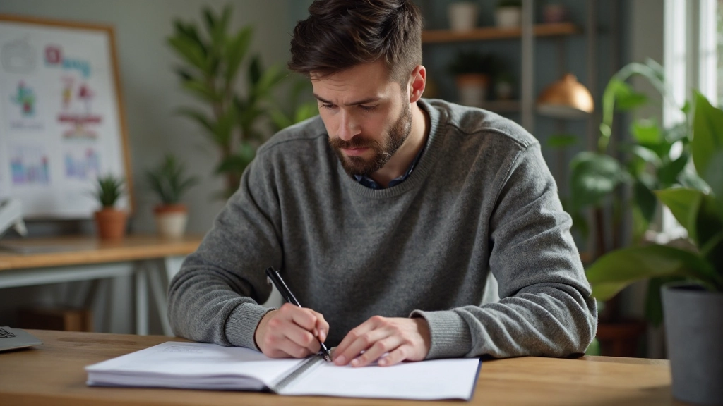 Designer analyseert feedback notities en schets verbeteringen voor de website layout
